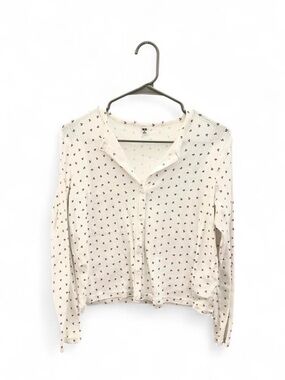 Uniqlo cherry Women's Cream Printed Button-Front Top - size medium